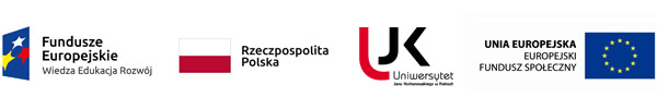 Logo UJK, Fundusze Europejskie, flaga Rzeczpospolita Polska oraz flaga Unii Europejskiej